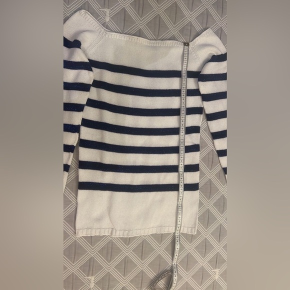 Zara White Knit off the shoulders sailor stripes  Top size S - Picture 5 of 6